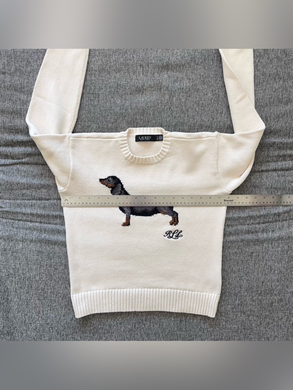 Lauren Ralph Lauren Intarsia Knit Dachshund Dog Cotton Sweater Size S Cream - Picture 10 of 12